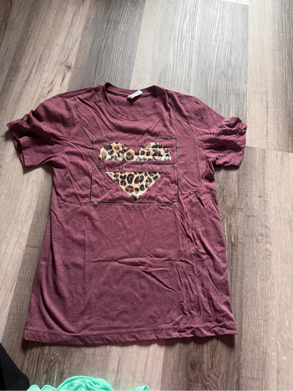 Bella Canvas Maroon womans Tee with Leopard Heart Graphic